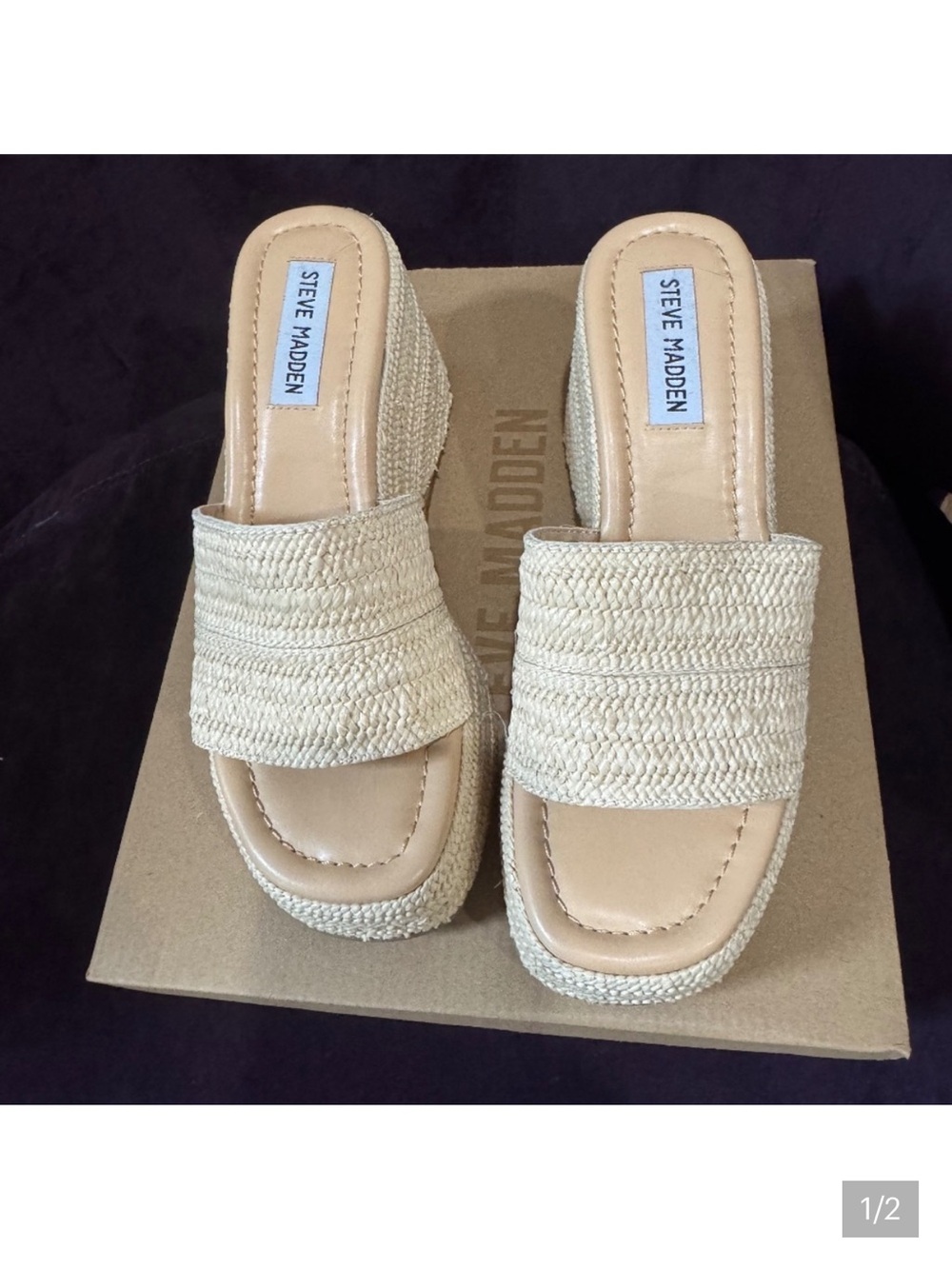 Steve Madden Natural Raffia platform wedges